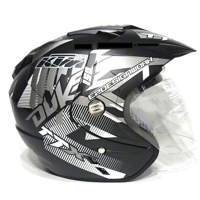 Cover Helm - Helm Motor - Half Face Helm 2 Kaca (Double Visor) Murah Black Doff Abu Duke Dmn Bxp