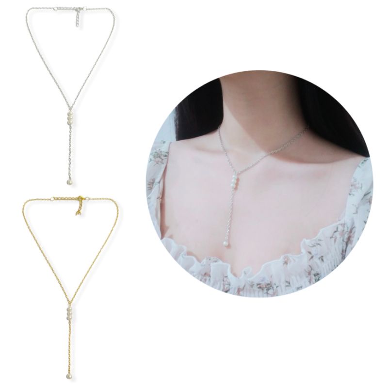 Adelline Pearl Chain Korean Necklace Kalung Juntai Mutiara Korea