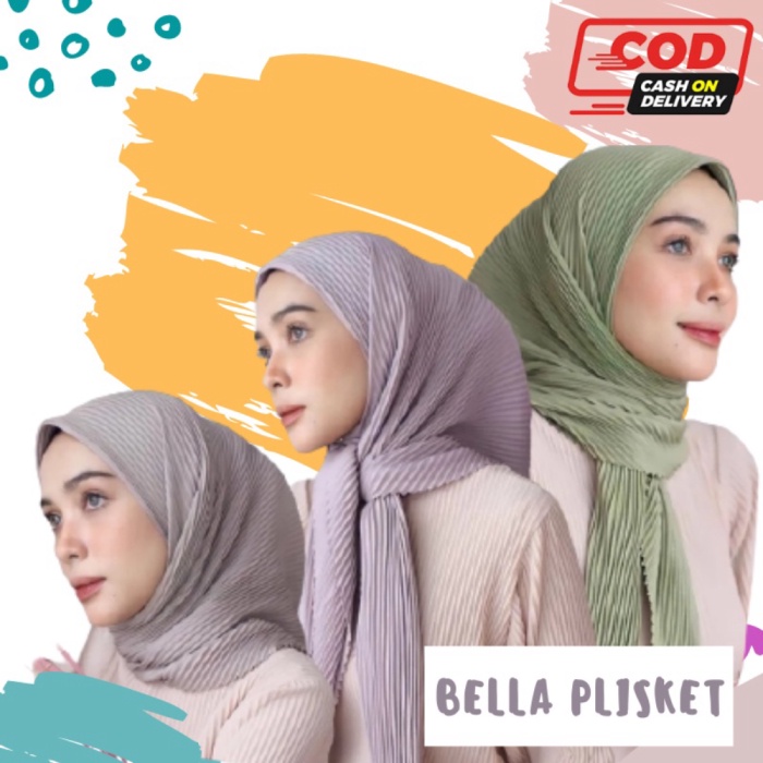 Kerudung Segiempat Polos PLISKET HYUNA  Hijab Pollycotton Jilbab Bela plisket Grosir Murah termurah