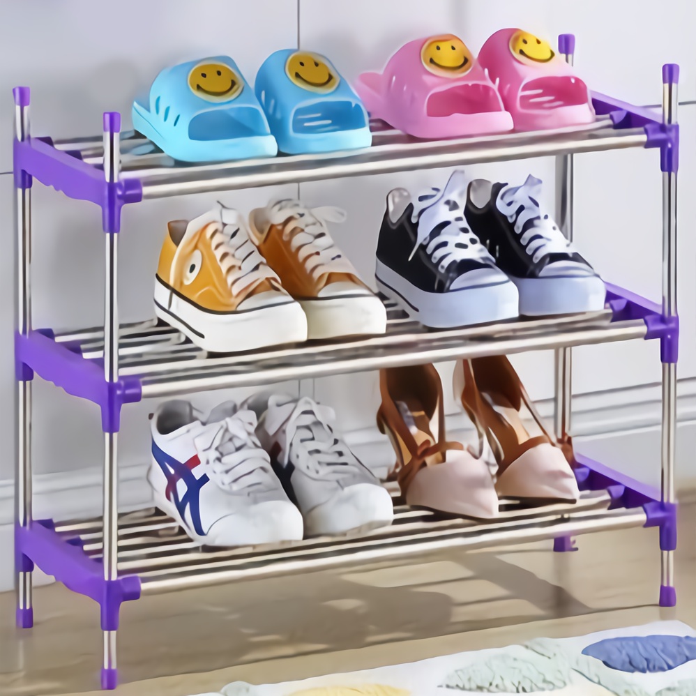 RAK SEPATU STAINLESS SUSUN 3 RAK SANDAL SEPATU SERBAGUNA