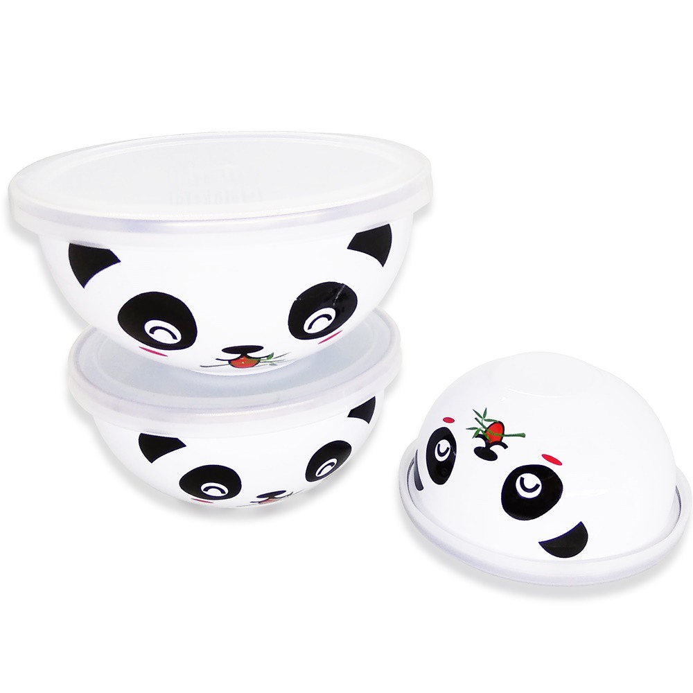 Maspion Mangkok MAGIC Bowl Motif Hello Panda Enamel - Isi 3pcs - Putih