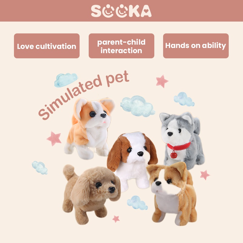 [Pre-Order] SOOKA Boneka Anjing - Mainan Boneka Anjing Elektrik Bahan Plush Mainan Boneka Anjing Bisa Bergerak, berjalan &amp; Berbunyi/ Mainan Anak Lucu SK-GDG1086