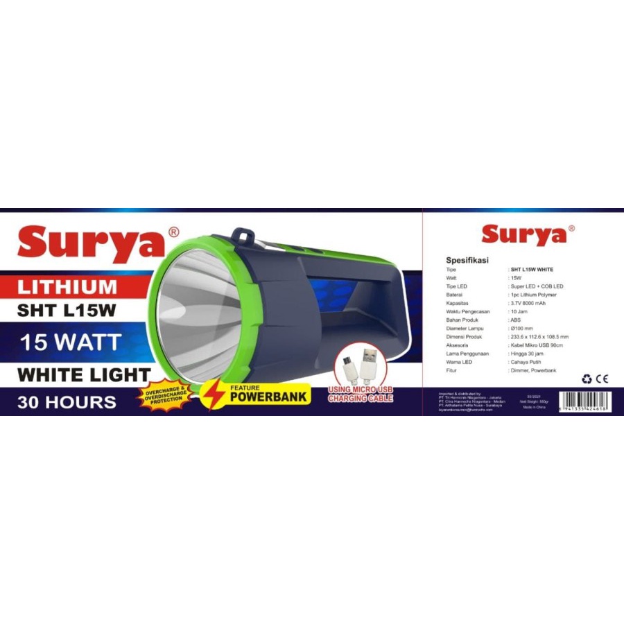 COD SENTER TANGAN LED SURYA 15 WATT LITHUM SHT L15W 15 WATT WHITE LIGHT//SENTER SURYA L15W 15 WATT