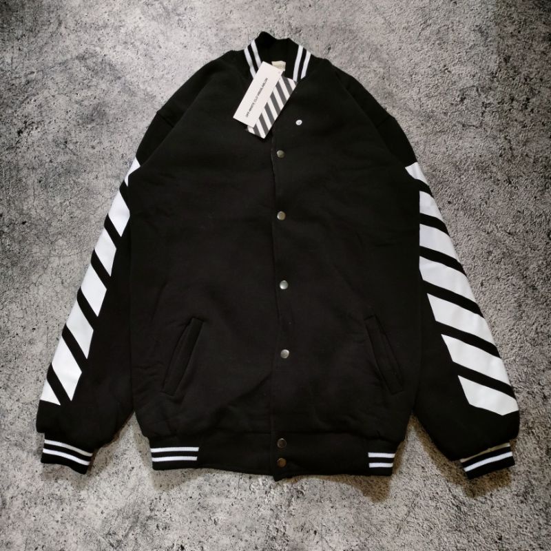 VARSITY JAKET OFF WHITE HITAM AUTHENTIC PREMIUM FULLTAG &amp; LEBEL