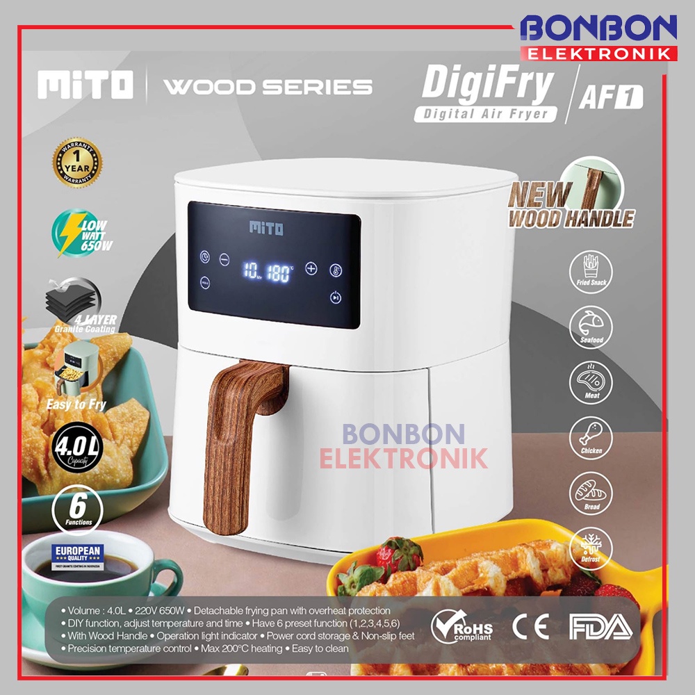 MITO AF1 + Wood Handle Digital Air Fryer 4L / DigiFry 4 Liter Low Watt