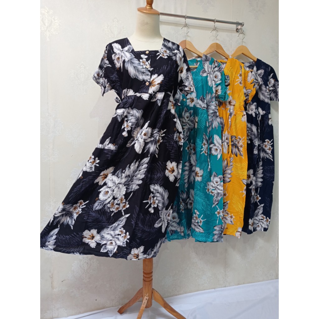Daster Busui 3 Kancing Tali  Samping Vania Pendek  Bunga 