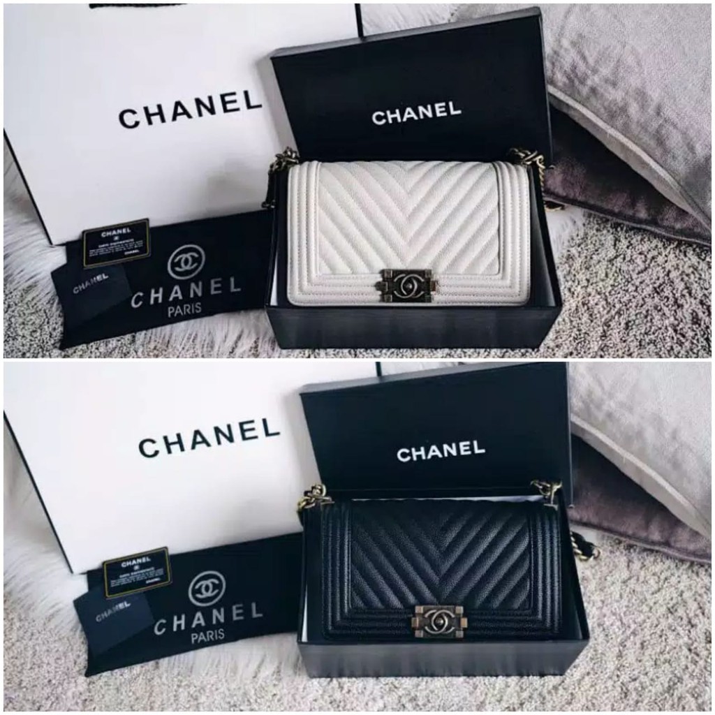 TAS IMPORT BOY CHEVRON JUMBO FREE BOX & PAPERBAG MIRROR FLAP LAMBSKY BRANDED PREMIUM BAG 9006 BATAM