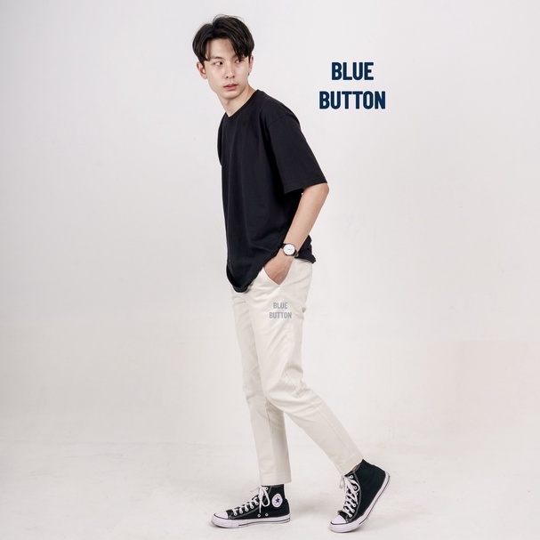 BlueButton Smart Chino Ankle Pants Slim Fit Stretch Celana Putih Panjang Pria Casual Kerja Kantor - Ivory White