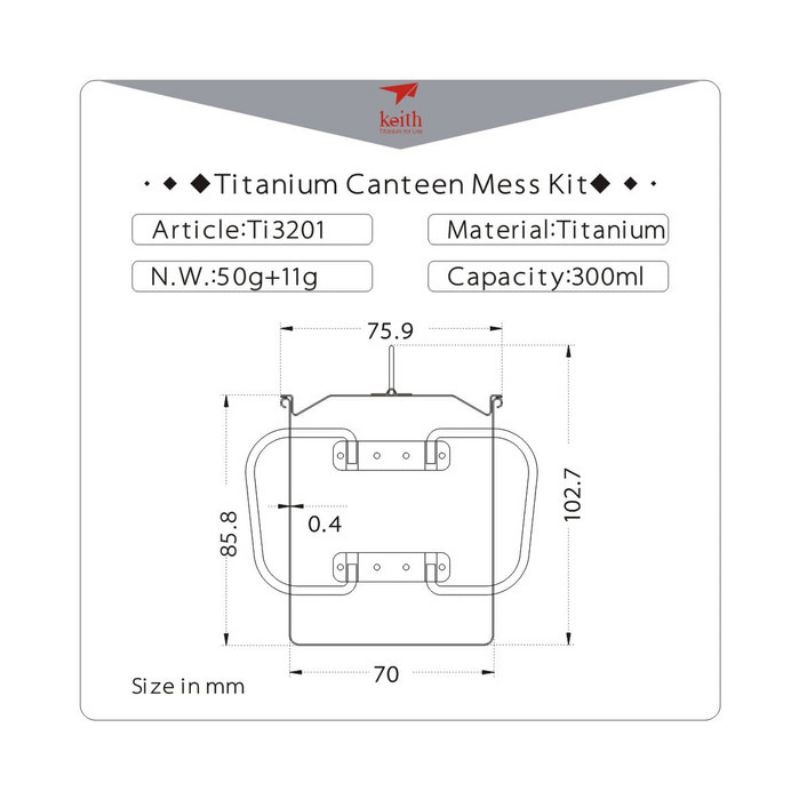 Keith titanium Ti3201 300ml mug with folding gelas camping ultralight