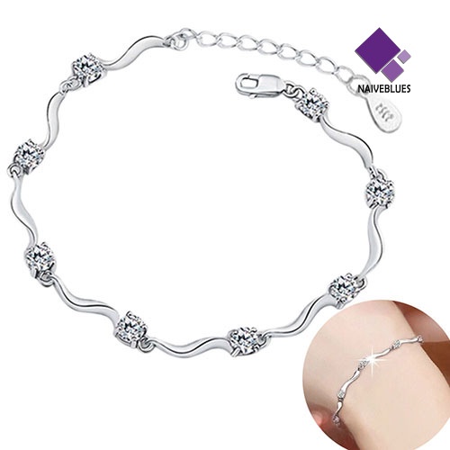 Gelang Rantai Sterling Silver 925 Hias Kristal Untuk Wanita