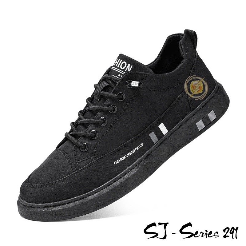 [NOOS] Sepatu Sneakers Pria Keren Polos Tali Elastis Series 2 Kualitas Import Premium -291 HITAM