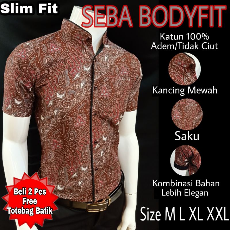 SEBA - Batik Pria Slim Fit Premium Jenaka Shanghai Maroon