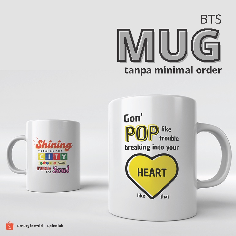 Mug Cangkir karakter BT21, Dynamite &amp; Butter lirik