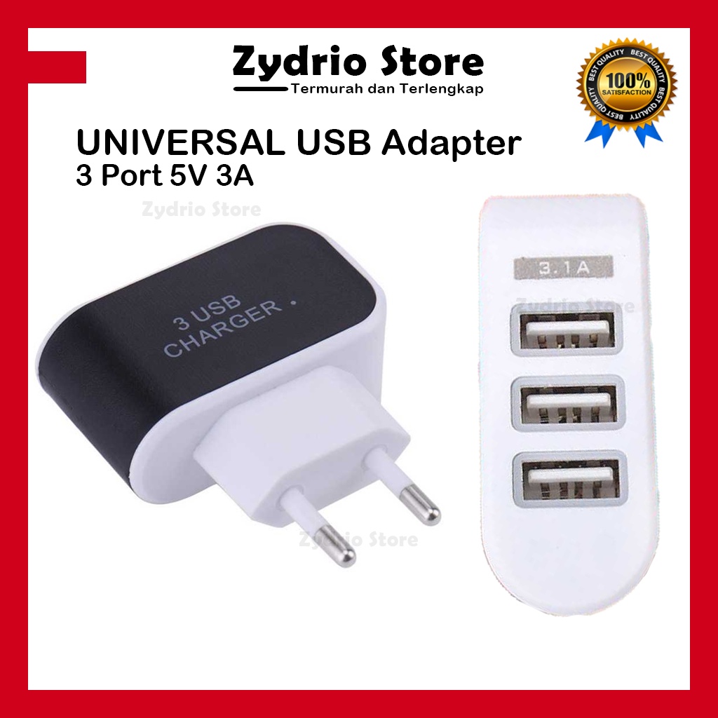 Travel USB Power Adapter 3 Port 5V 3.1A / Adapter USB Kepala Charger