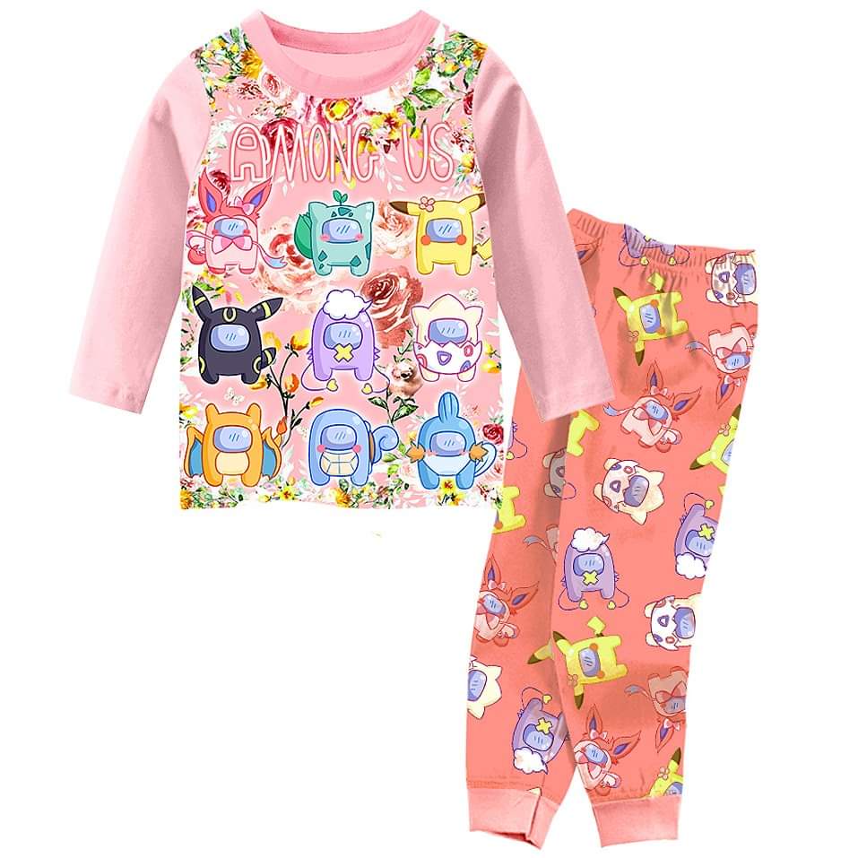 Piyama Among Us Teenager Warna Pink Baju Tidur Lengan Panjang Karakter Anak Perempuan
