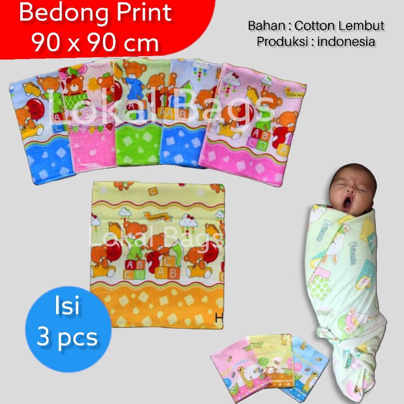 3 Pcs Bedong Bayi Newborn 120 x 90 Cm Flanel Motif Lucu