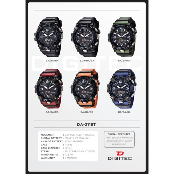 Jam Tangan Pria Digitec Original DA-2118T Tahan Air Bonus Dompet Exclusive