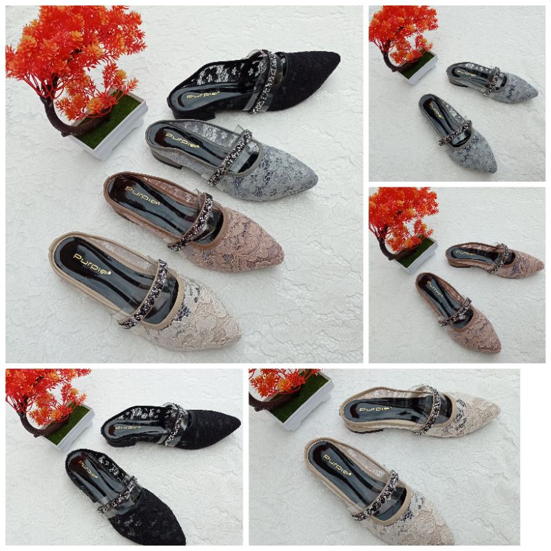 Purple sendal pesta wanita kurcaci brukat MW308