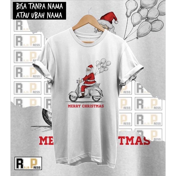 KAOS NATAL BAJU NATAL SANTA NAIK MOTOR MERRY CHRISTMAS KATUN COMBED 30S