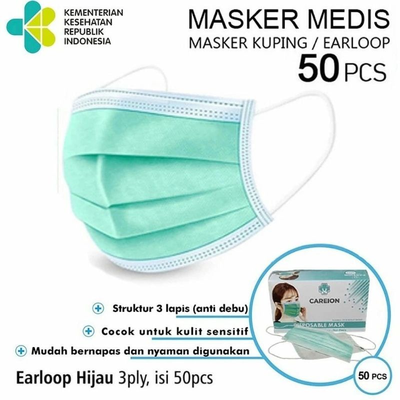 masker medis earloop warna hijau