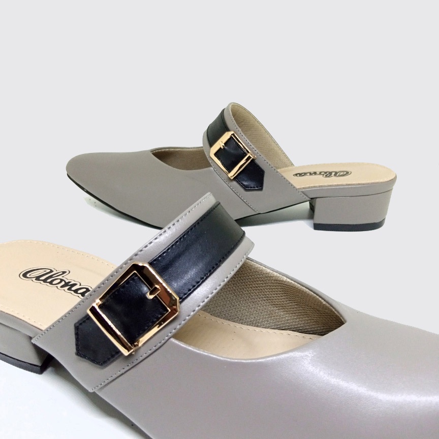 BIG SIZE - Sandal Sepatu Mules Wanita Ukuran Jumbo-Besar / Bustong Formal Pesta Abu2 Grey