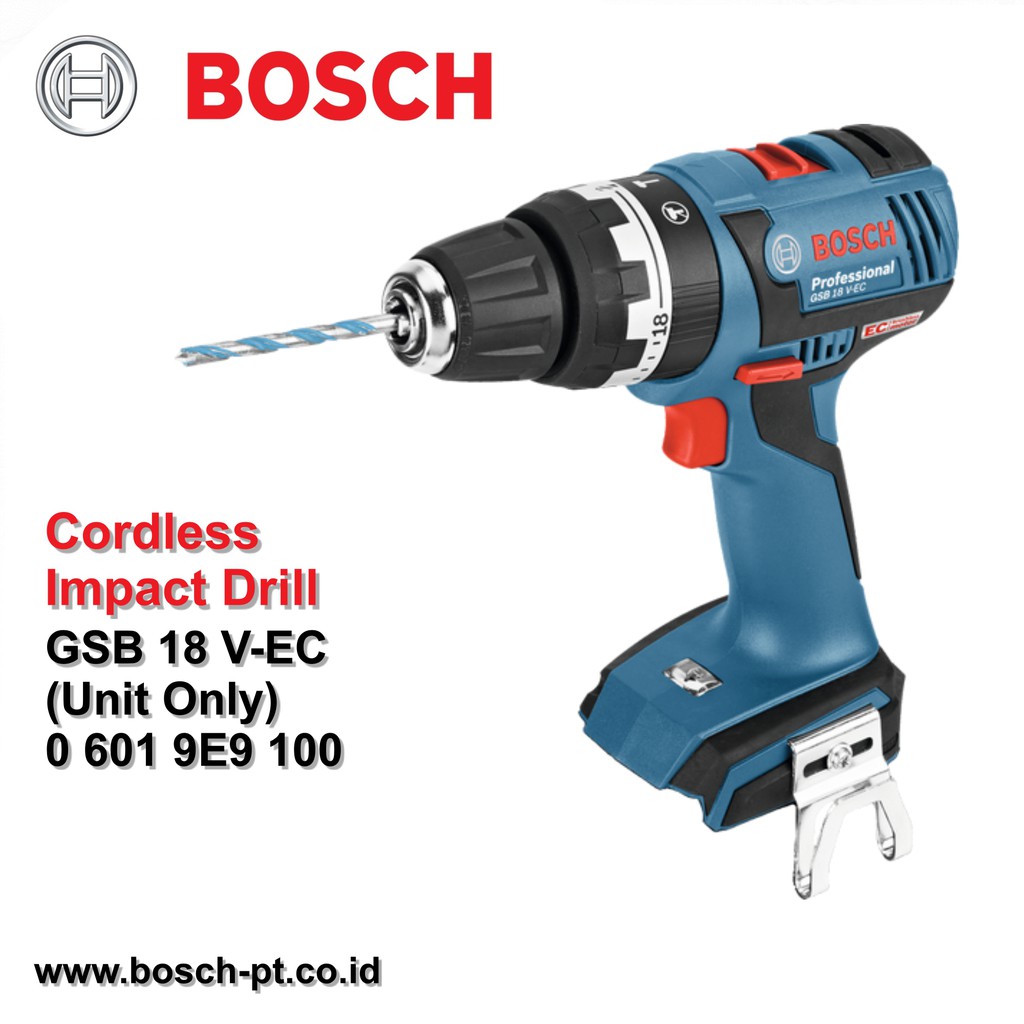 Mesin Bor Tembok Brushless Bosch GSB 18 V-EC Unit Only Cordless Impact