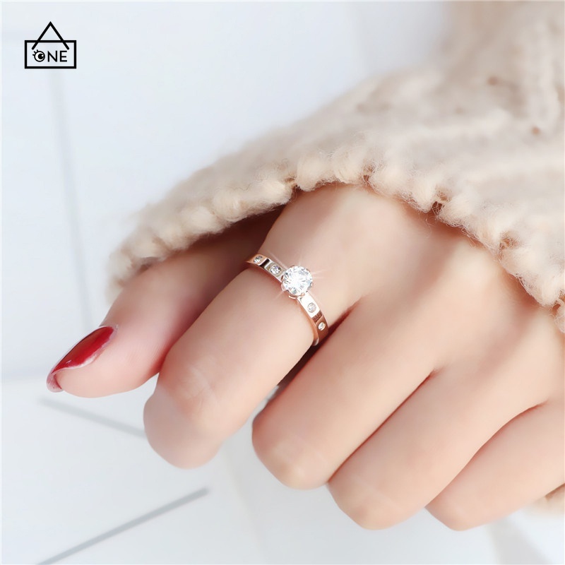 COD Cincin Berlian Imitasi Bahan Titanium Warna Rose Gold Untuk Wanita A one