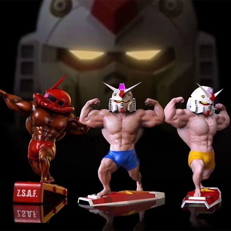 Mainan Action Figure Gundam Zaku Protein Powder Muscle Man Prototype Zaku Luminous Ukuran 18cm