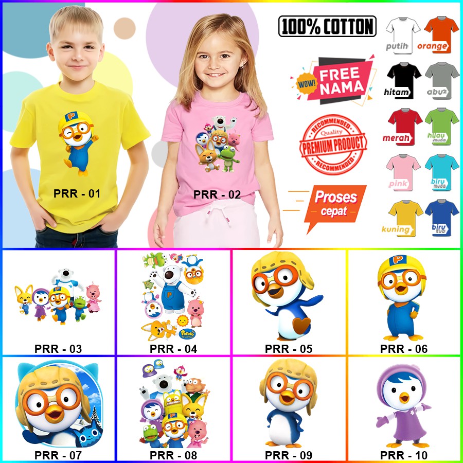 Baju Kaos ANAK DAN DEWASA PORORO COUPLE (FREE NAMA)