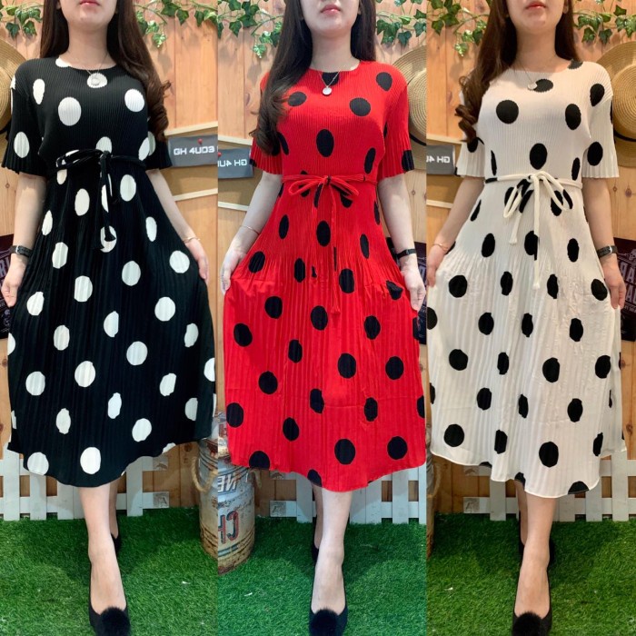 MIDI DRESS POLKA BW MINI PLISKET 1279/1290 / GHAUDENS FASHIONS - Merah(B5H5) Midi Dress Busui Friend