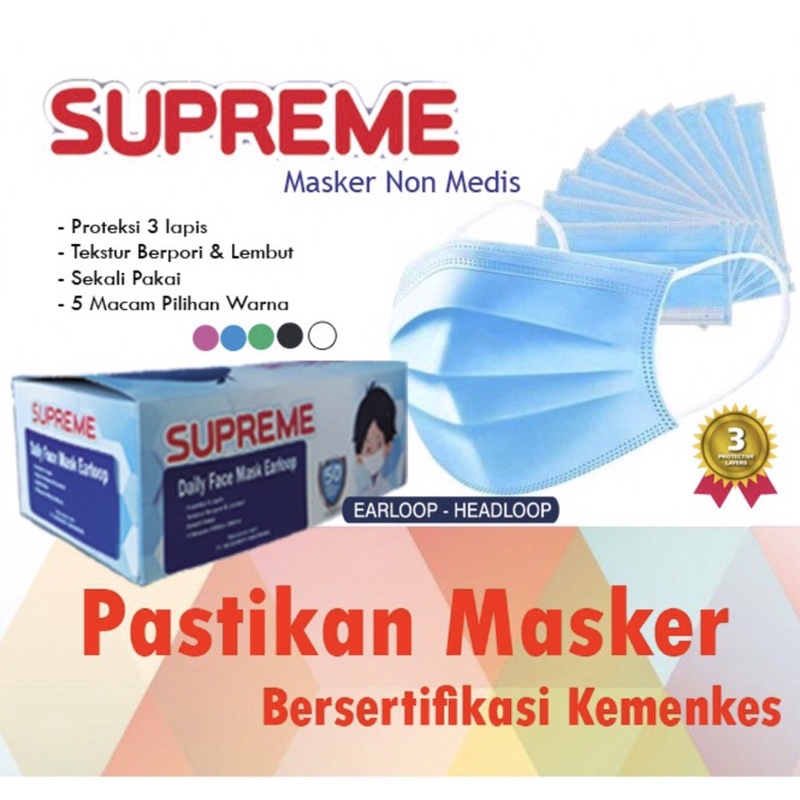 Supreme masker daily earloop 3ply masker medis