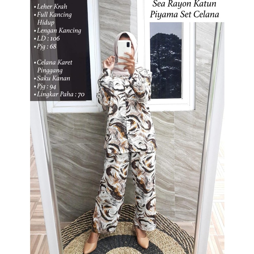 Rayon set celana / Pajamas Set Ryon Motif Abstrak