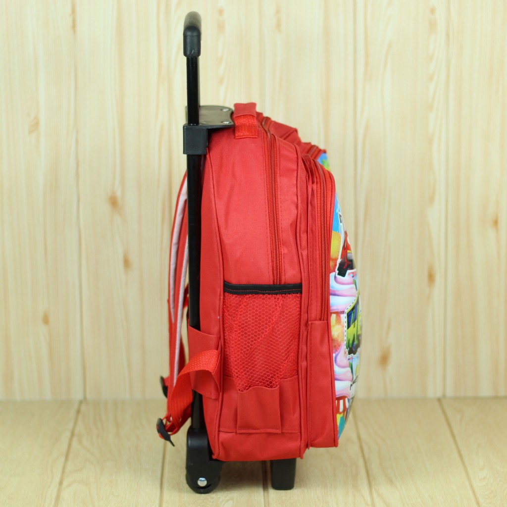 Ransel Dorong Motif Little Bus Merah Tas Troli Anak Laki Laki Keren Awet