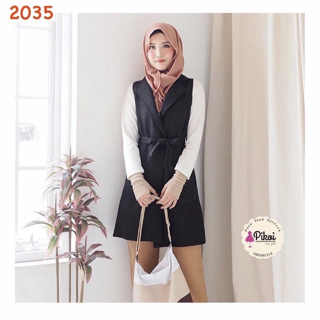 Vest panjang / vest korea / outer panjang / outer vest kimono hitam / outer kantor wanita murah 2035