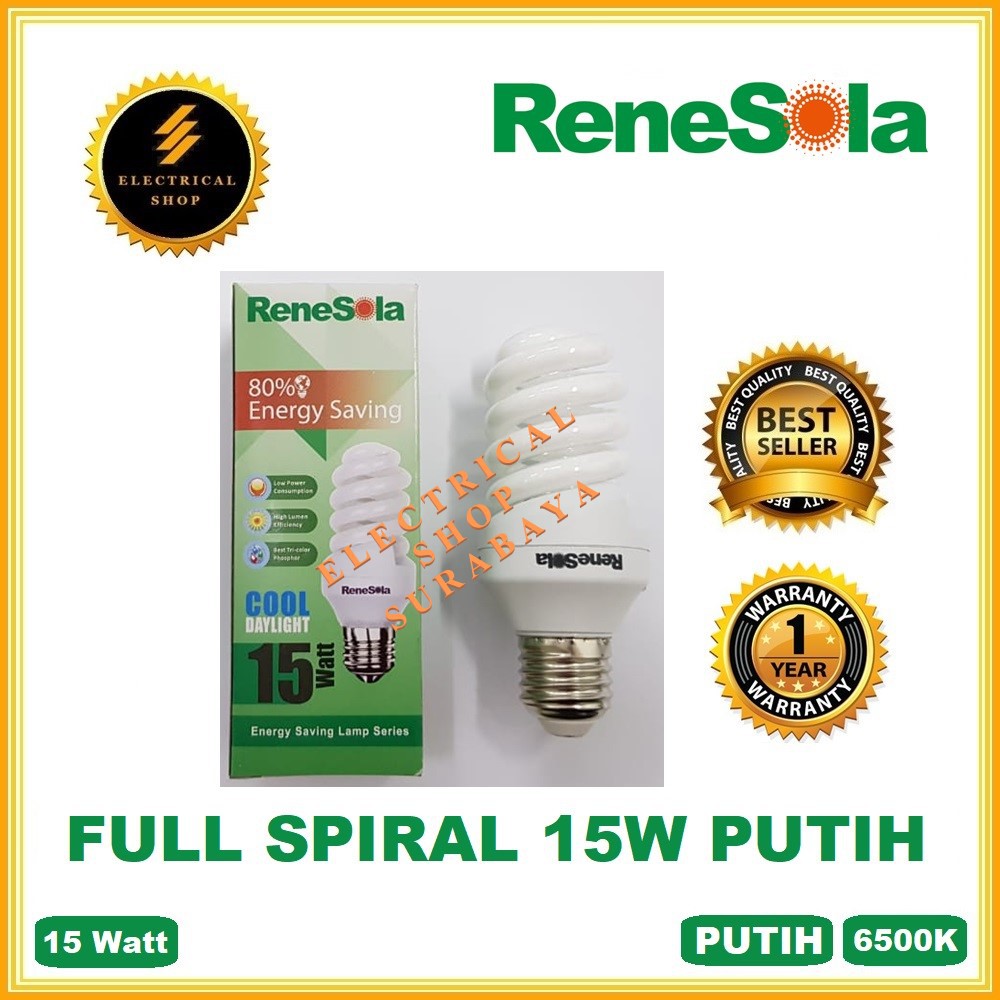 RENESOLA LAMPU FULL SPIRAL 15W 15 WATT PUTIH (GARANSI &amp; HARGA GROSIR) TORNADO PROMO MURAH ORIGINAL