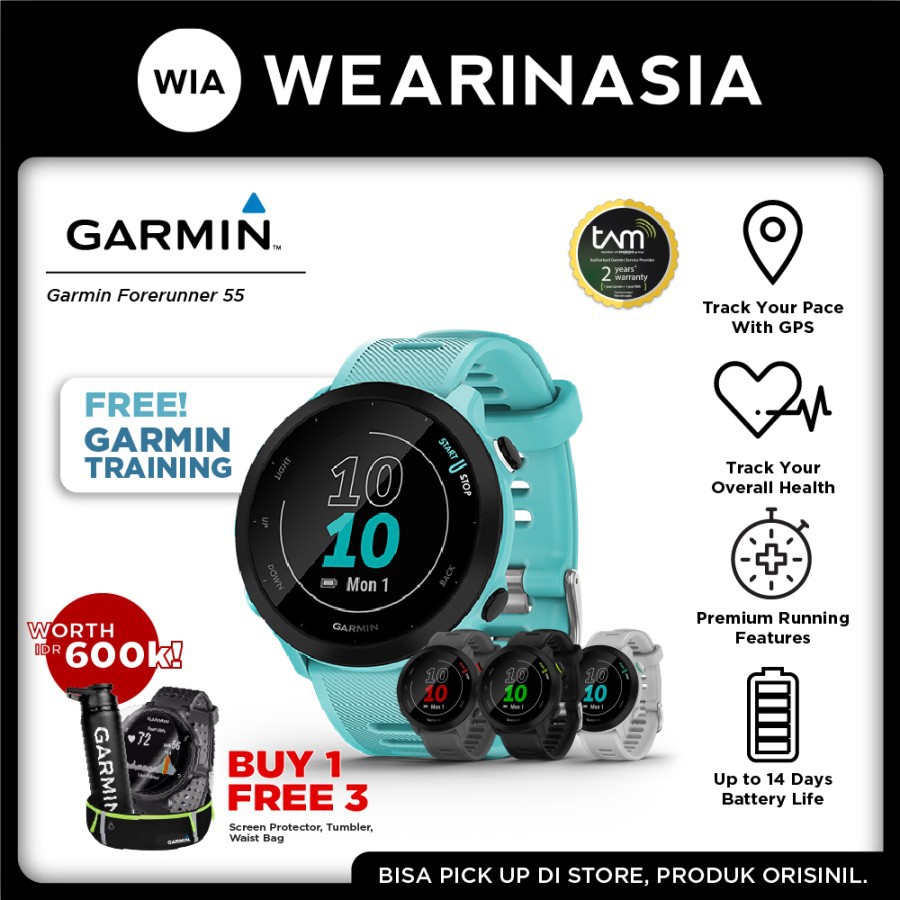 New Garmin Forerunner 55 Smartwatch Olahraga Pria/Wanita Garansi Resmi 2 Tahun