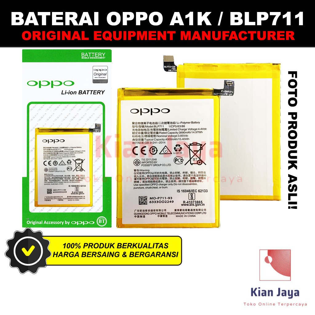 Baterai Oppoo A1K / BLP711 Original OEM Batre Batrai Battery Hp BLP 711 Ori