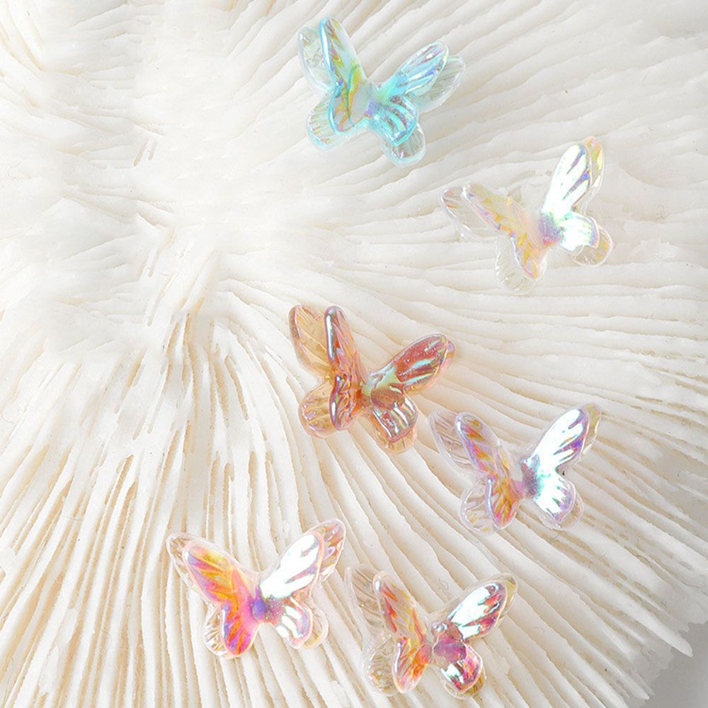 MXBEAUTY Multicolor Butterfly Nail Art Jewelry Fashion DIY Nail Art Decoration Double Butterfly Ornament Symphony Resin Shiny Aurora Butterfly Manicure Accessories