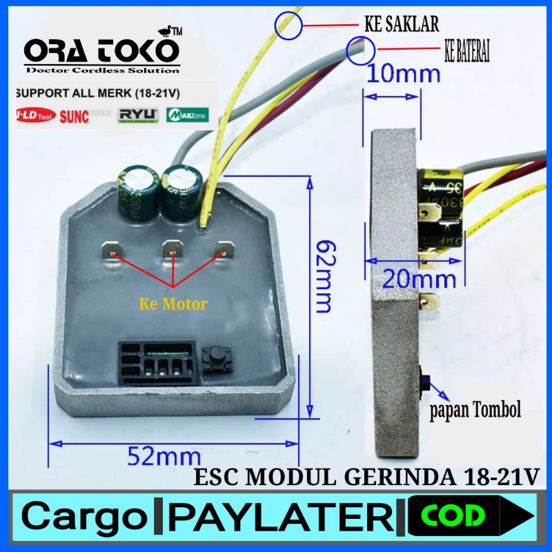 Esc Papan Modul Gerinda Brushless 18- 24 V , Anggle Gerinda untuk Xenon, Jld, Nrt pro, kamolee dll