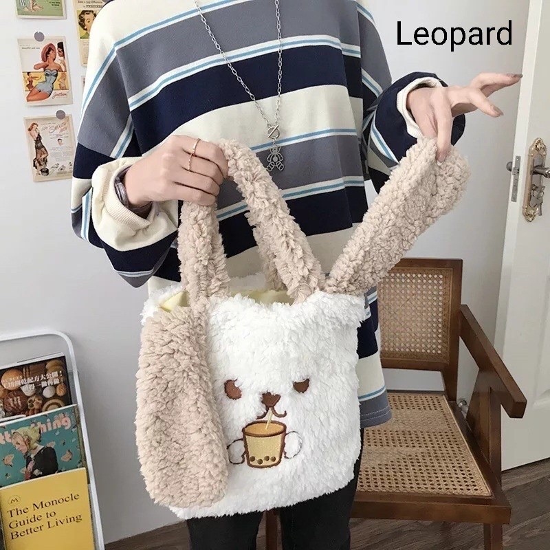 tas jinjing bulu gambar kucing totebag bulu tas belanja simple tas belanja bulu handbag bulu