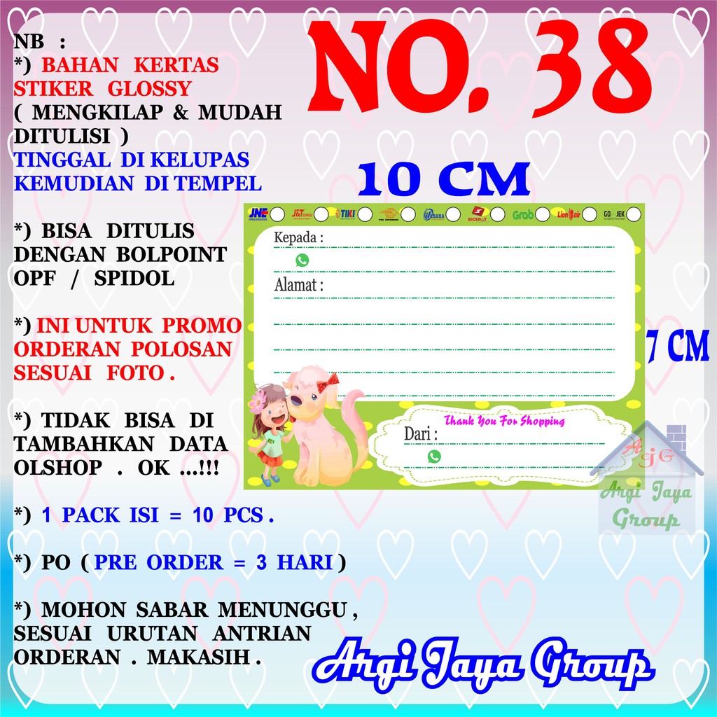 

Promo!Stiker Label Pengiriman Polosan No = 38 (10x7cm) 1 Pack = 10 Pcs
