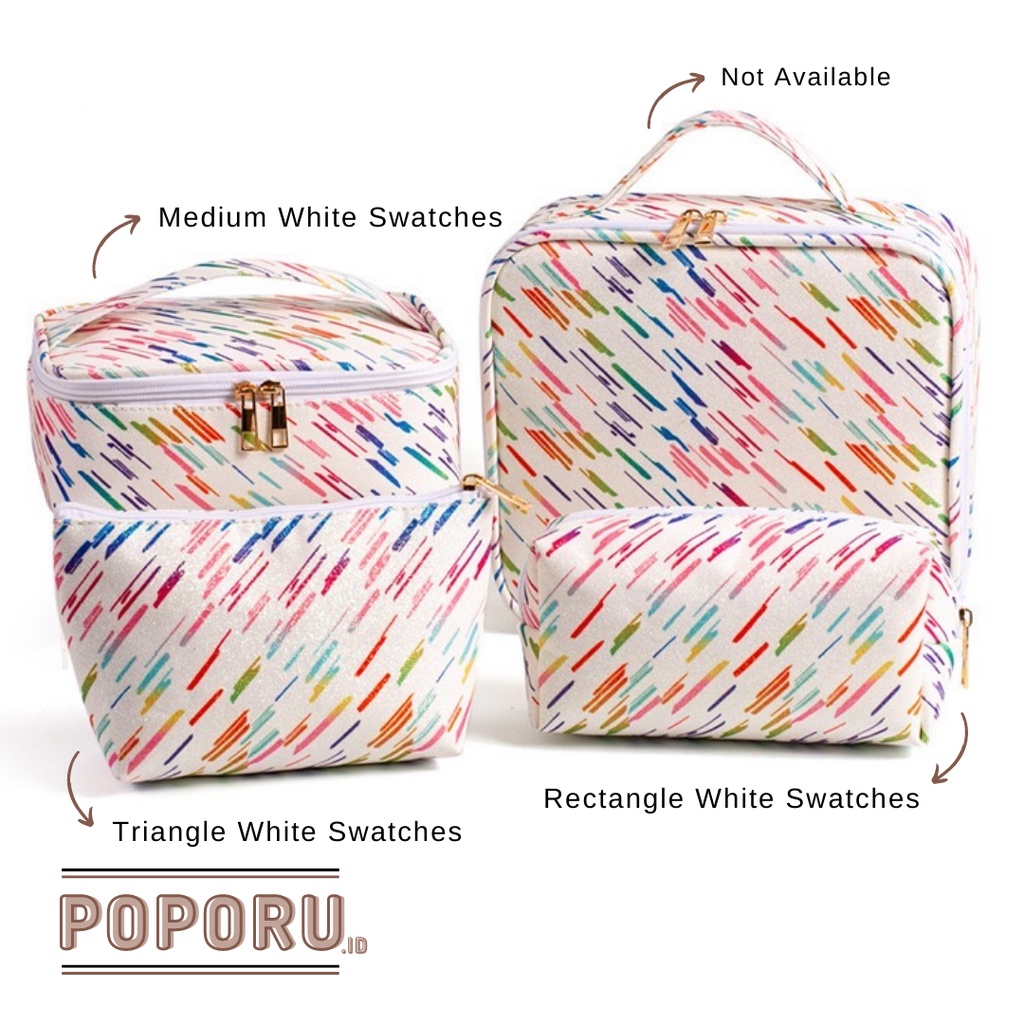 POPORU WHITE SWATCHES Pouch 3 types - cosmetics bag organizer for make up - tas tempat kosmetik