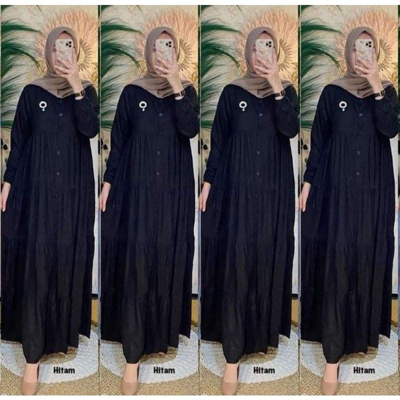 Gamis Susun Lomotif Polos Rayon Premium Dress Wanita Lengan Panjang Longdress Plain Bigsize LD 110 cm