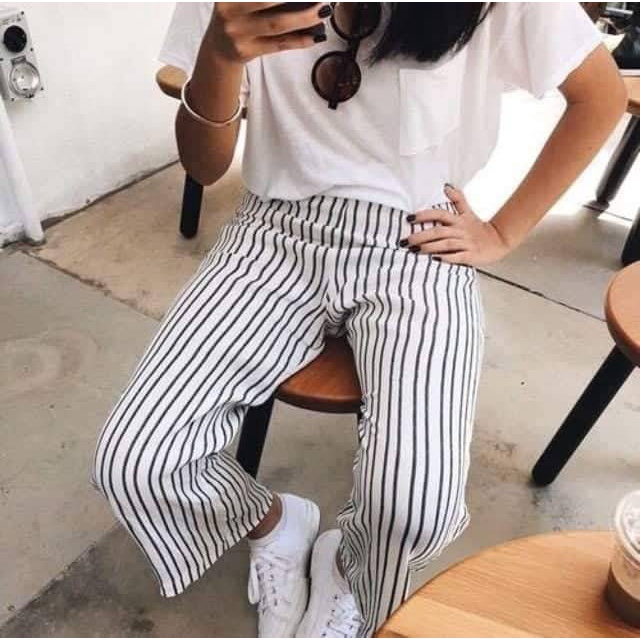 Tq88indonesia Celana Panjang Kulot Salur YOMI / Stripe Pant / Ootd Kekinian