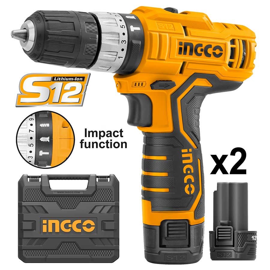 MESIN BOR IMPACT CORDLESS 12V ( BATERAI / BATRE / BATRAI ) UNTUK BETON BESI KAYU INGCO - CIDLI1232