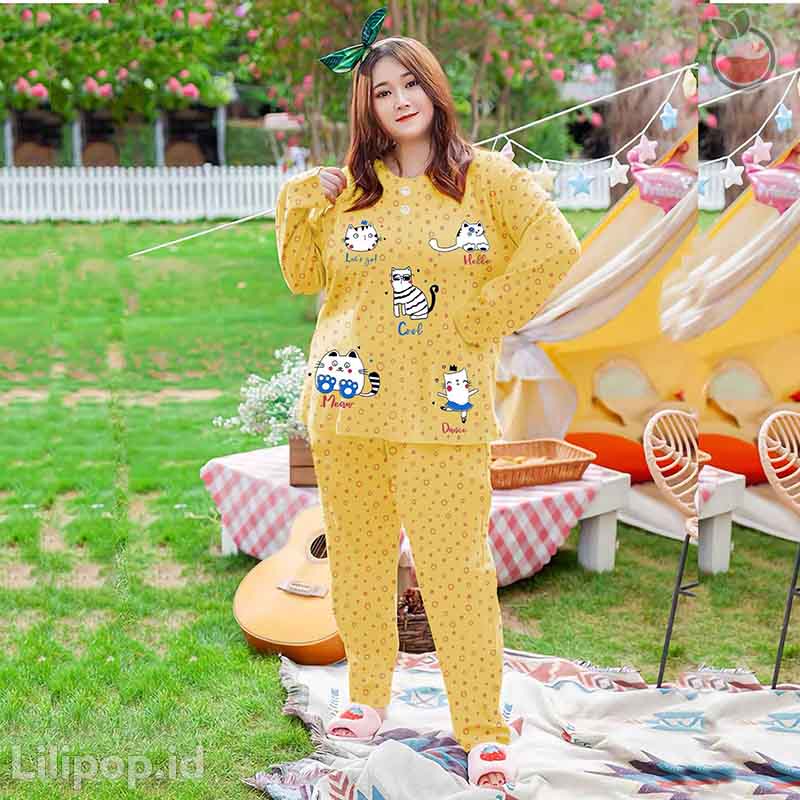 Lilipop.id  Baju Tidur Jumbo Cat XXXL Celana Panjang PP Bigsize Lengan Panjang Baby Doll Kaos