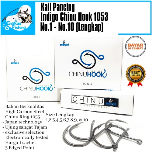 Kail Pancing Indigo Chinu Hook 1053 (No.1-10) High Quality Murah - Engkus Fishing