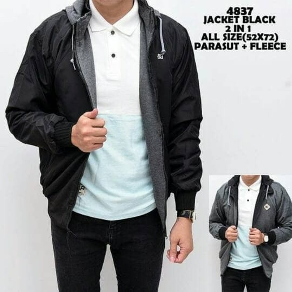 JAKET BOLAK BALIK PRIA BB DC 2in1 PARASUT ANTI AIR FLEECE SIZE M L XL