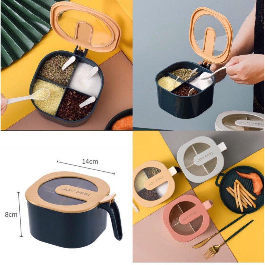 Tempat Bumbu Kotak 4in1 - Tempat Bumbu 4 Sekat Penghemat Tempat