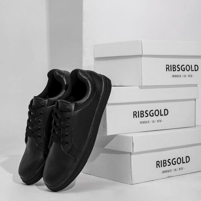 Sepatu Sneaker Hitam Pria Wanita / Ribsgold Basic Sneaker Black Casual